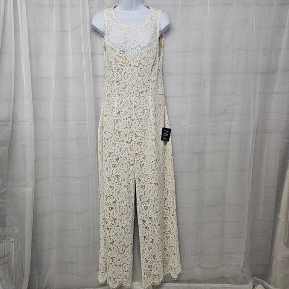 Lulus Cream Lace Jumpsuit Sleeveless Backless Coquette Flared Leg XL NWT - Picture 10 of 10